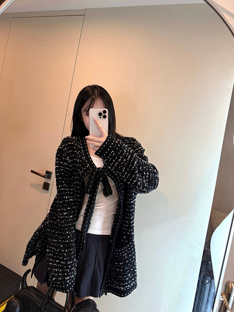 톰브라운 트위드 리본 가디건