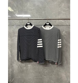 톰브라운 스트라이프 긴팔 티셔츠 (남녀공용) (컬러 그레이, 네이비)