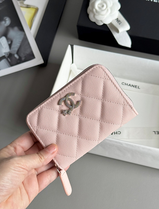 샤넬 25B CC 별 로고 캐비어 지퍼 카드지갑 (컬러 핑크)