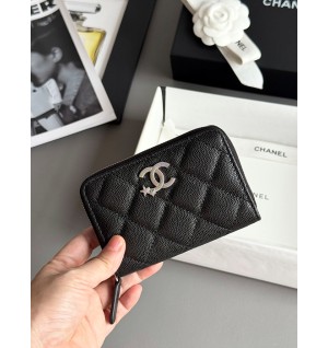 샤넬 25B CC 별 로고 캐비어 지퍼 카드지갑 (컬러 블랙)