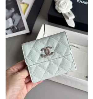 샤넬 25B CC 별 로고 캐비어 플랩 지갑 (컬러 스카이블루)