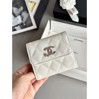 샤넬 25B CC 별 로고 캐비어 플랩 지갑 (컬러 화이트)