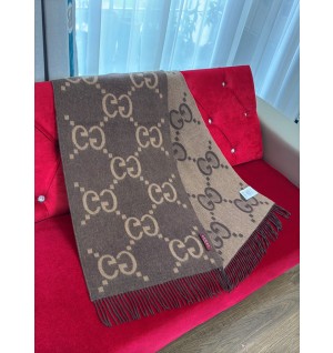 구찌 캐시미어 자카드 머플러 (컬러 브라운)