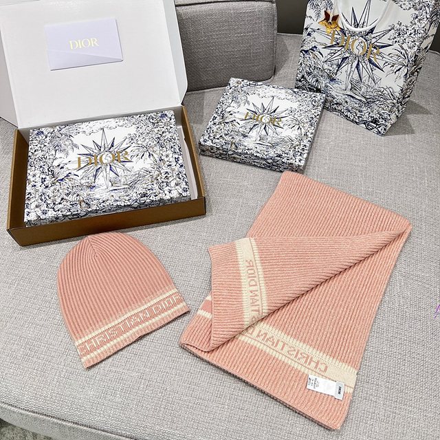 디올 오블리크 로고 니트 비니 & 머플러