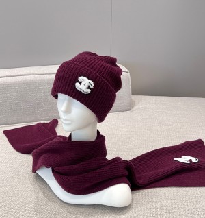 샤넬 CC 로고 리브 니트 비니 & 머플러