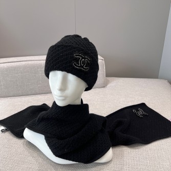샤넬 캐시미어 CC 로고 비니 & 머플러