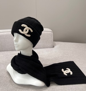 샤넬 코코 로고 니트 비니 & 머플러