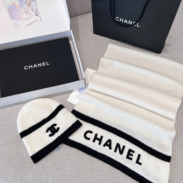 샤넬 코코 로고 니트 비니 & 머플러