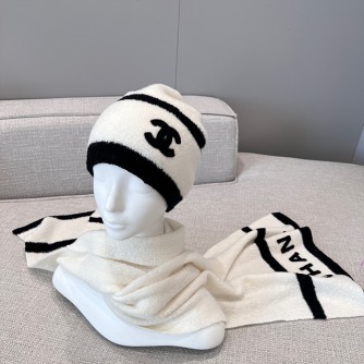 샤넬 코코 로고 니트 비니 & 머플러