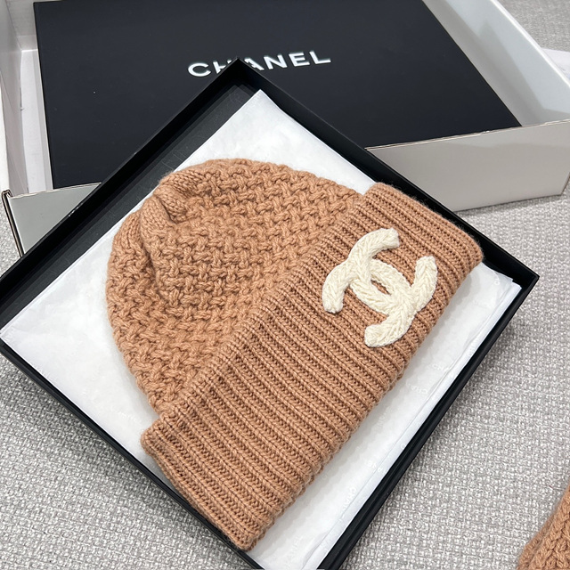 샤넬 CC 로고 와플 캐시미어 비니 & 머플러