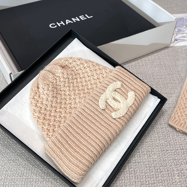 샤넬 CC 로고 와플 캐시미어 비니 & 머플러