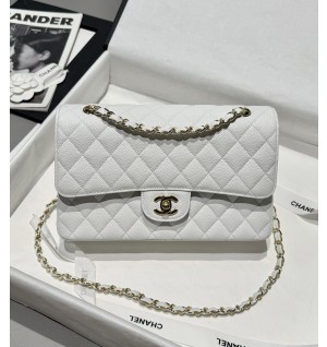 샤넬 클래식백 캐비어스킨 라이트골드 미디움 25.5cm (아웃스티칭) (금장)