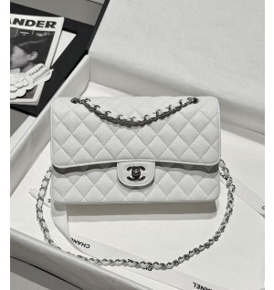 샤넬 클래식백 캐비어스킨 라이트골드 미디움 25.5cm (아웃스티칭) (은장)