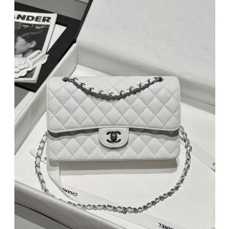 샤넬 클래식백 캐비어스킨 라이트골드 미디움 25.5cm (아웃스티칭) (은장)